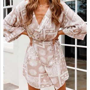 Memento Kimono Wrap Dress Paisley Mocha Size L NWT